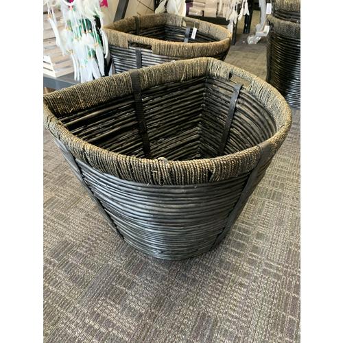 image of Willow 1/2 Round Log Basket with Slot Handle Black