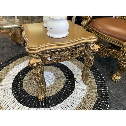 image of Hand Carved Mahogany Table with Gold Finish