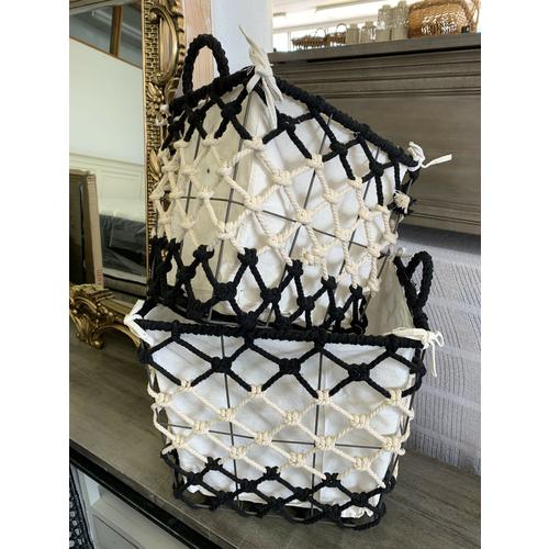 image of Cotton Rectangular Storage Baskets Set of 2 Black/Natural